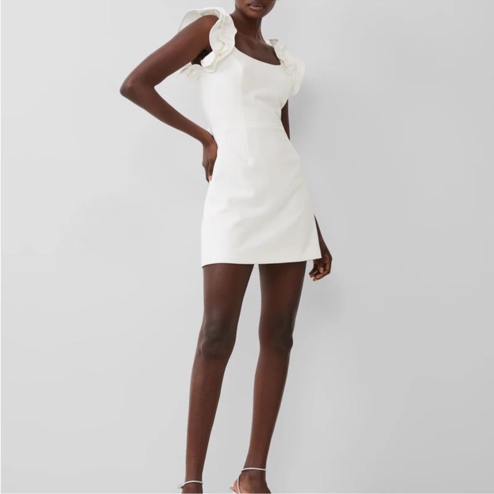 French Connection Whisper Sleeveless Ruffle Shoulder Graduation Dress